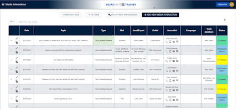 Screenshot of media interaction on Broadsight Tracker