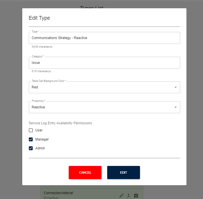 Screenshot from Broadsight Tracker showing how to tag an entry with the appropriate permissions